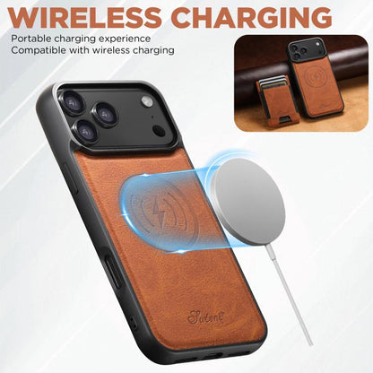 For iPhone 17 Pro Suteni H17 Litchi Texture Leather MagSafe Detachable Wallet Phone Case(Khaki) by Suteni