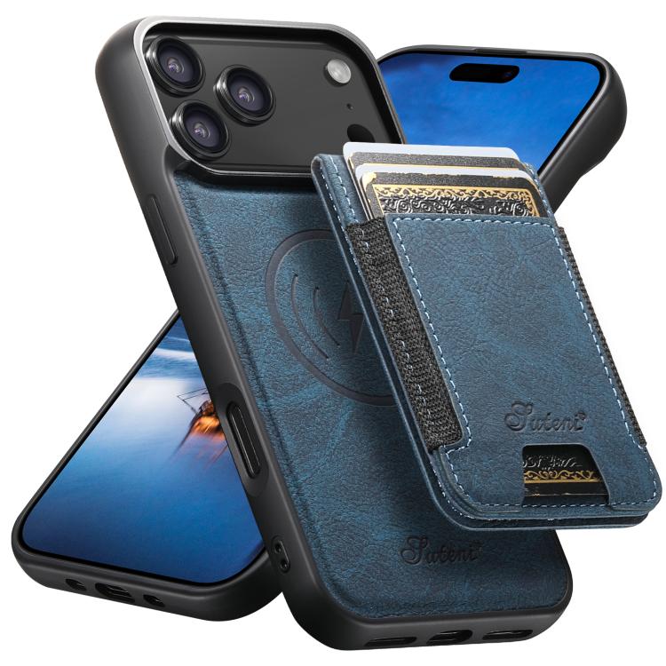 For iPhone 17 Pro Suteni H17 Litchi Texture Leather MagSafe Detachable Wallet Phone Case(Blue) by Suteni