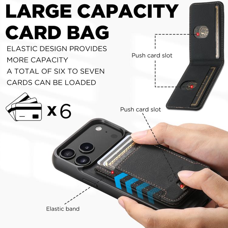 For iPhone 17 Pro Max Suteni H17 Litchi Texture Leather MagSafe Detachable Wallet Phone Case(Black) by Suteni