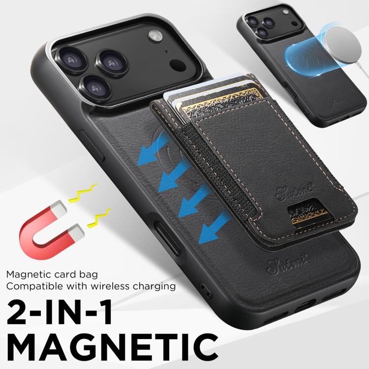 For iPhone 17 Pro Max Suteni H17 Litchi Texture Leather MagSafe Detachable Wallet Phone Case(Black) by Suteni