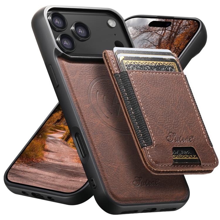 For iPhone 17 Pro Max Suteni H17 Litchi Texture Leather MagSafe Detachable Wallet Phone Case(Brown) by Suteni