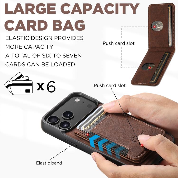 For iPhone 17 Pro Max Suteni H17 Litchi Texture Leather MagSafe Detachable Wallet Phone Case(Brown) by Suteni