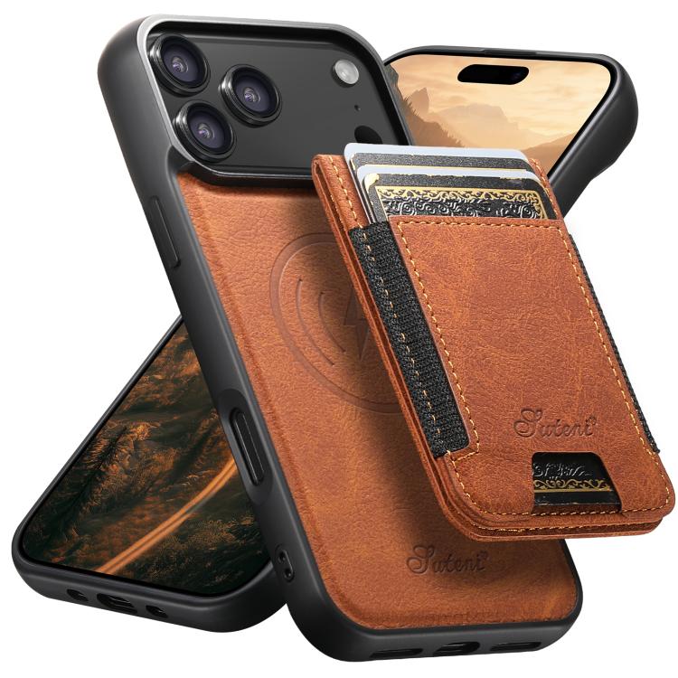 For iPhone 17 Pro Max Suteni H17 Litchi Texture Leather MagSafe Detachable Wallet Phone Case(Khaki) by Suteni