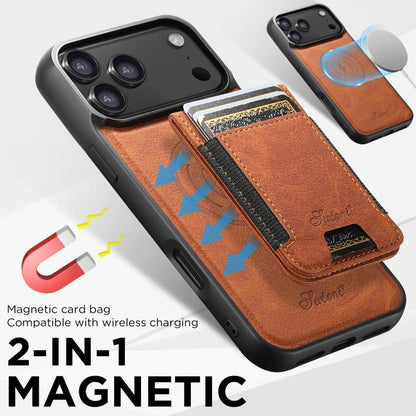 For iPhone 17 Pro Max Suteni H17 Litchi Texture Leather MagSafe Detachable Wallet Phone Case(Khaki) by Suteni