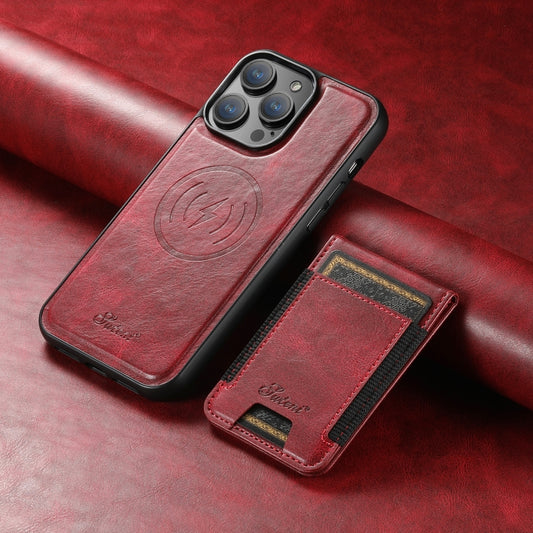 For iPhone 15 Pro Max Suteni H17 Oil Eax Leather MagSafe Detachable Wallet Phone Case(Red) by Suteni