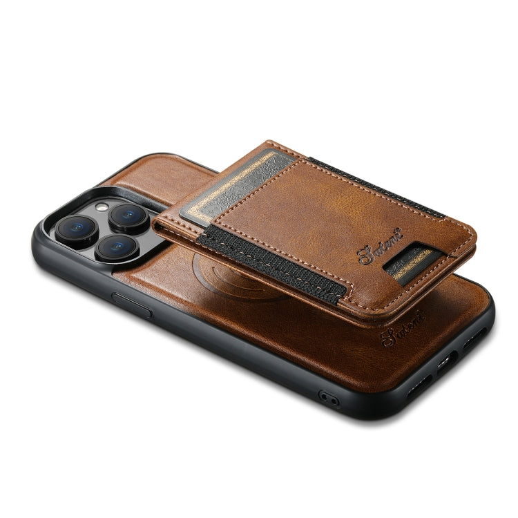 For iPhone 12 Pro Suteni H17 Oil Eax Leather MagSafe Detachable Wallet Phone Case(Brown) by Suteni