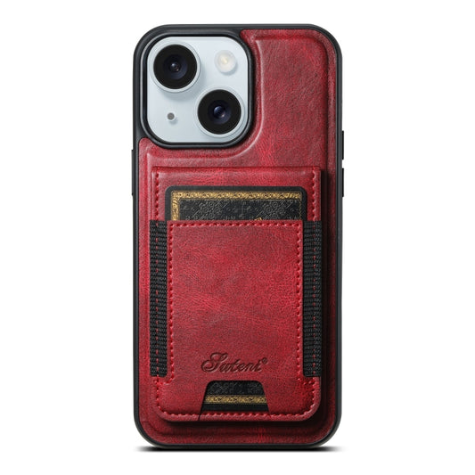 For iPhone 15 Plus Suteni H17 Oil Eax Leather MagSafe Detachable Wallet Phone Case(Red) by Suteni