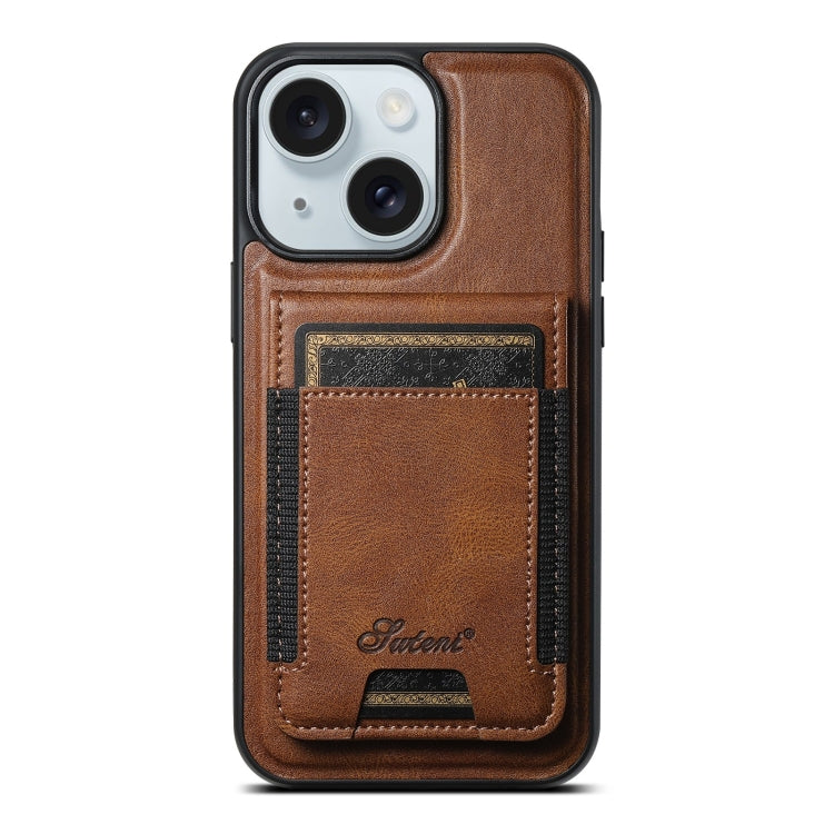 For iPhone 15 Suteni H17 Oil Eax Leather MagSafe Detachable Wallet Phone Case(Brown) by Suteni