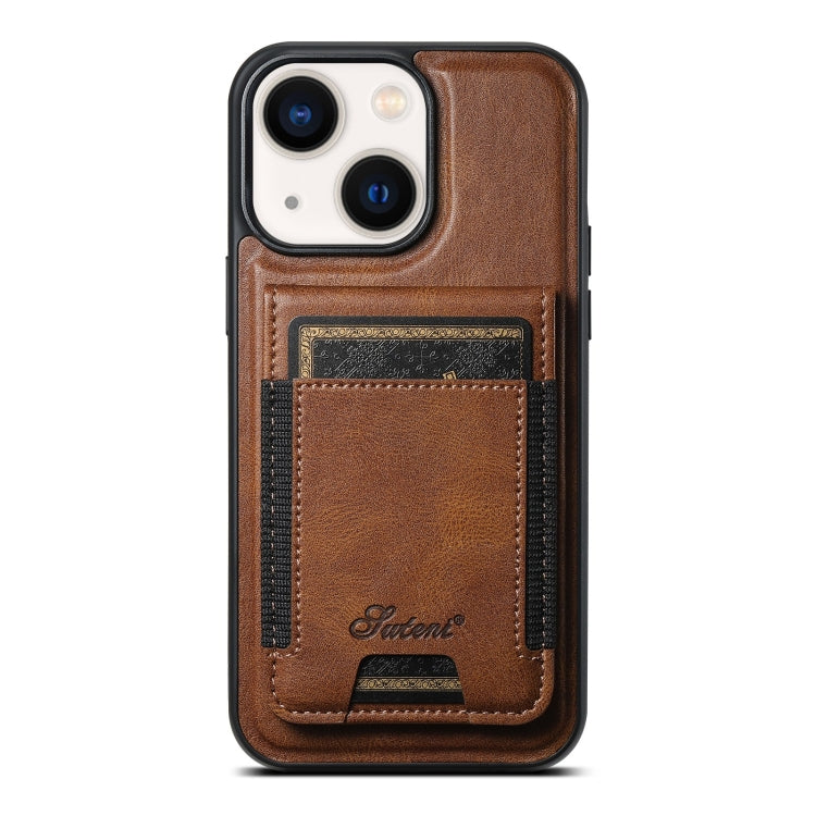 For iPhone 14 Plus Suteni H17 Oil Eax Leather MagSafe Detachable Wallet Phone Case(Brown) by Suteni