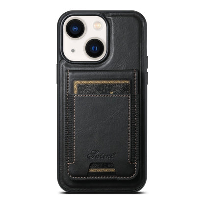 For iPhone 14 Suteni H17 Oil Eax Leather MagSafe Detachable Wallet Phone Case(Black) by Suteni