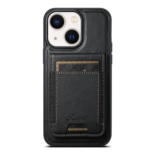 For iPhone 14 Suteni H17 Oil Eax Leather MagSafe Detachable Wallet Phone Case(Black) by Suteni