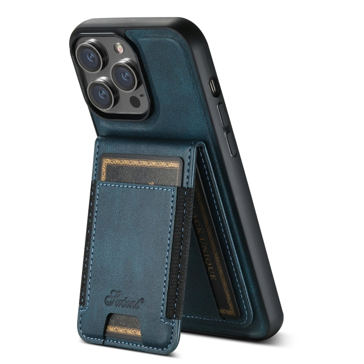 For iPhone 14 Suteni H17 Oil Eax Leather MagSafe Detachable Wallet Phone Case(Blue) by Suteni