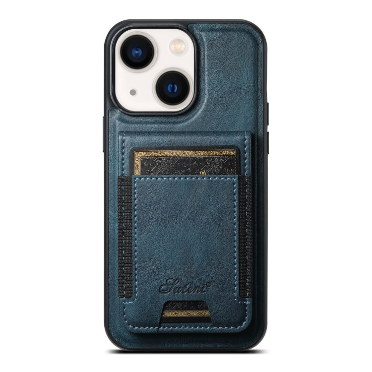 For iPhone 14 Suteni H17 Oil Eax Leather MagSafe Detachable Wallet Phone Case(Blue) by Suteni