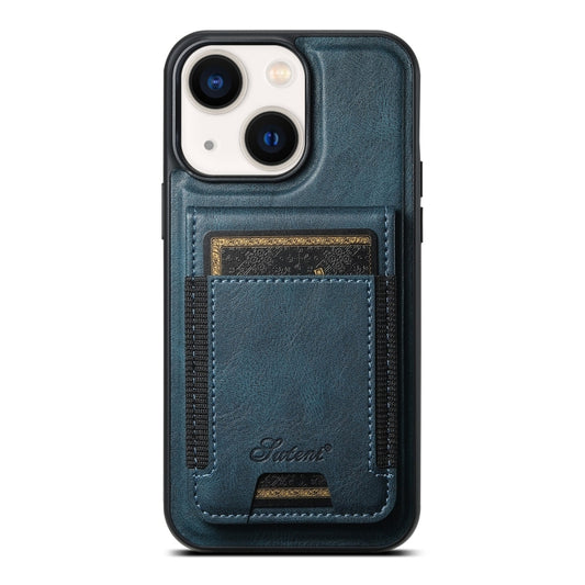 For iPhone 14 Suteni H17 Oil Eax Leather MagSafe Detachable Wallet Phone Case(Blue) by Suteni