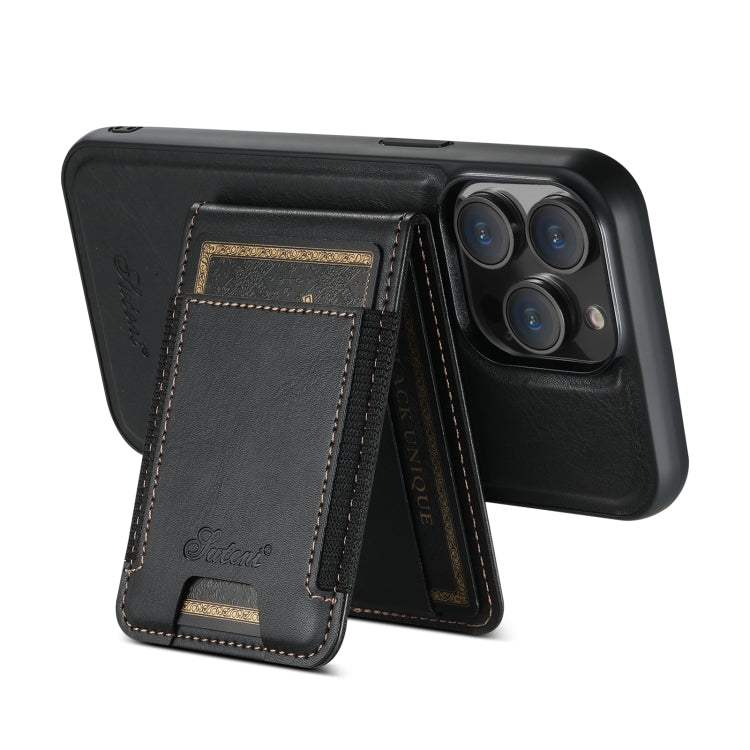 For iPhone 14 Pro Suteni H17 Oil Eax Leather MagSafe Detachable Wallet Phone Case(Black) by Suteni