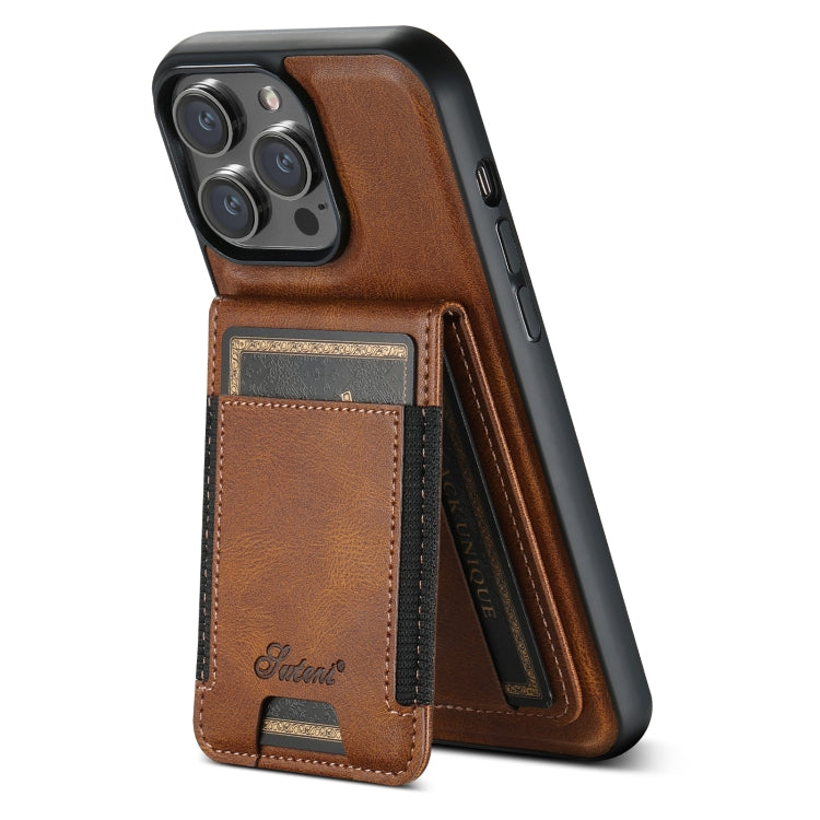 For iPhone 14 Pro Suteni H17 Oil Eax Leather MagSafe Detachable Wallet Phone Case(Brown) by Suteni