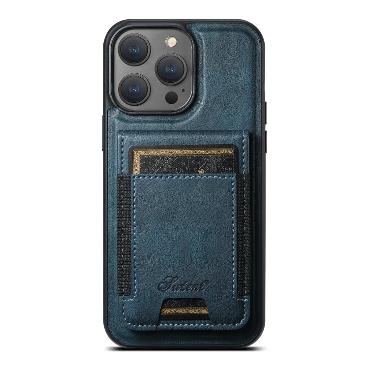 For iPhone 14 Pro Suteni H17 Oil Eax Leather MagSafe Detachable Wallet Phone Case(Blue) by Suteni