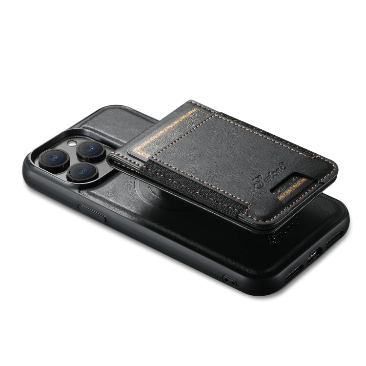 For iPhone 14 Pro Max Suteni H17 Oil Eax Leather MagSafe Detachable Wallet Phone Case(Black) by Suteni