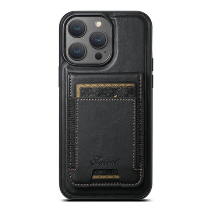 For iPhone 14 Pro Max Suteni H17 Oil Eax Leather MagSafe Detachable Wallet Phone Case(Black) by Suteni