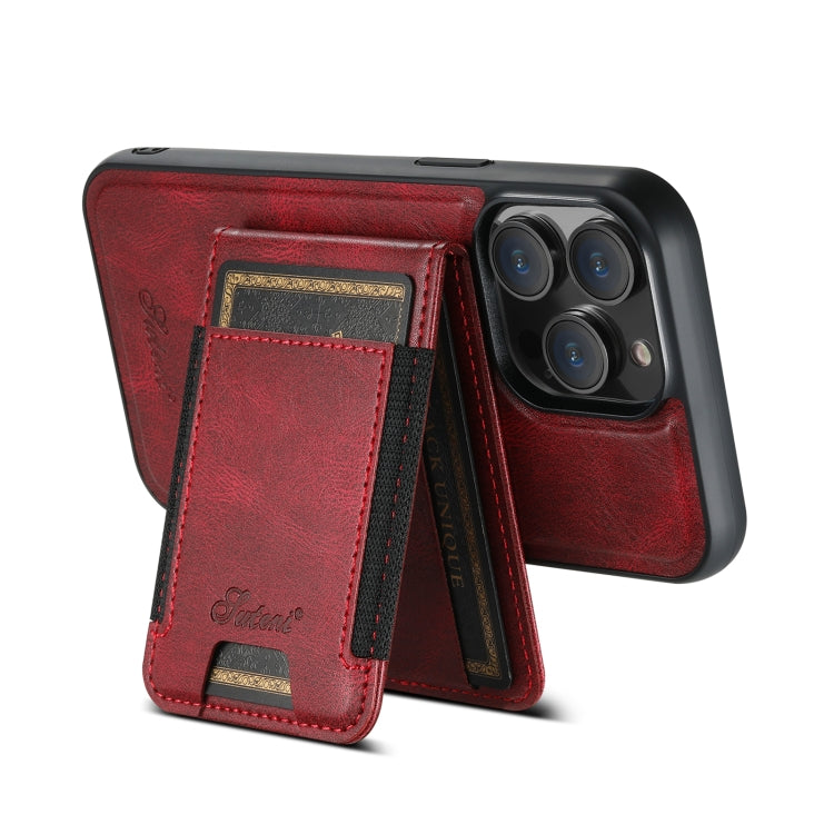 For iPhone 14 Pro Max Suteni H17 Oil Eax Leather MagSafe Detachable Wallet Phone Case(Red) by Suteni