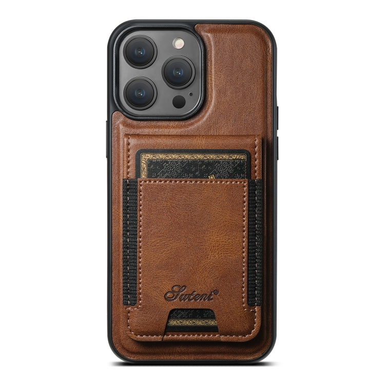 For iPhone 13 Pro Max Suteni H17 Oil Eax Leather MagSafe Detachable Wallet Phone Case(Brown) by Suteni