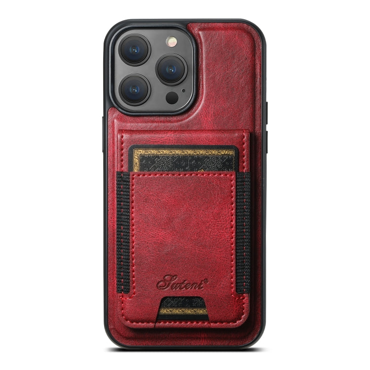 For iPhone 13 Pro Max Suteni H17 Oil Eax Leather MagSafe Detachable Wallet Phone Case(Red) by Suteni