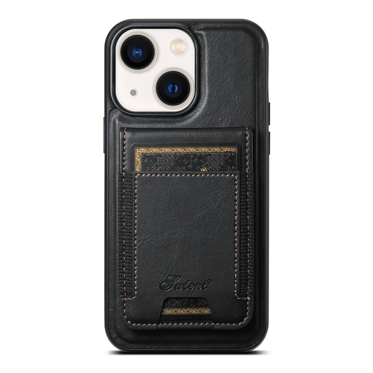 For iPhone 13 Suteni H17 Oil Eax Leather MagSafe Detachable Wallet Phone Case(Black) by Suteni