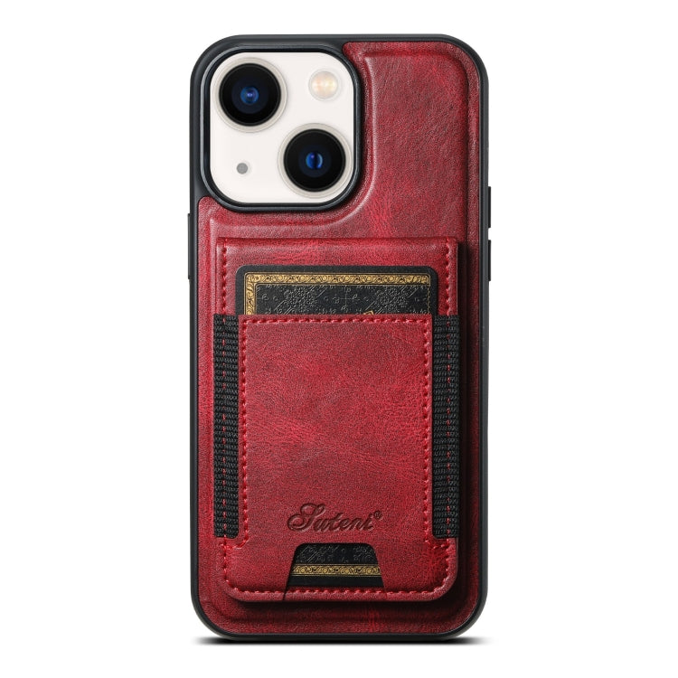 For iPhone 13 Suteni H17 Oil Eax Leather MagSafe Detachable Wallet Phone Case(Red) by Suteni