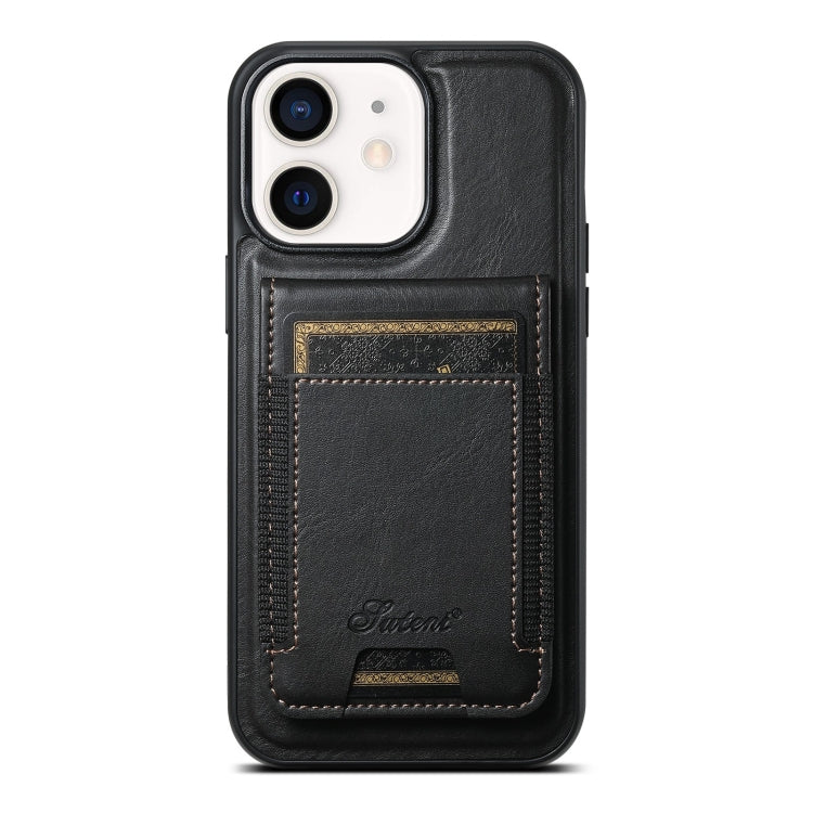 For iPhone 12 Suteni H17 Oil Eax Leather MagSafe Detachable Wallet Phone Case(Black) by Suteni