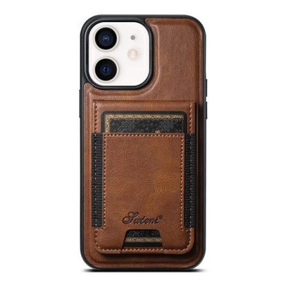 For iPhone 12 Suteni H17 Oil Eax Leather MagSafe Detachable Wallet Phone Case(Brown) by Suteni