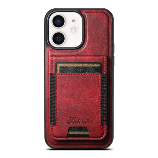 For iPhone 12 Suteni H17 Oil Eax Leather MagSafe Detachable Wallet Phone Case(Red) by Suteni