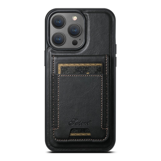 For iPhone 12 Pro Max Suteni H17 Oil Eax Leather MagSafe Detachable Wallet Phone Case(Black) by Suteni
