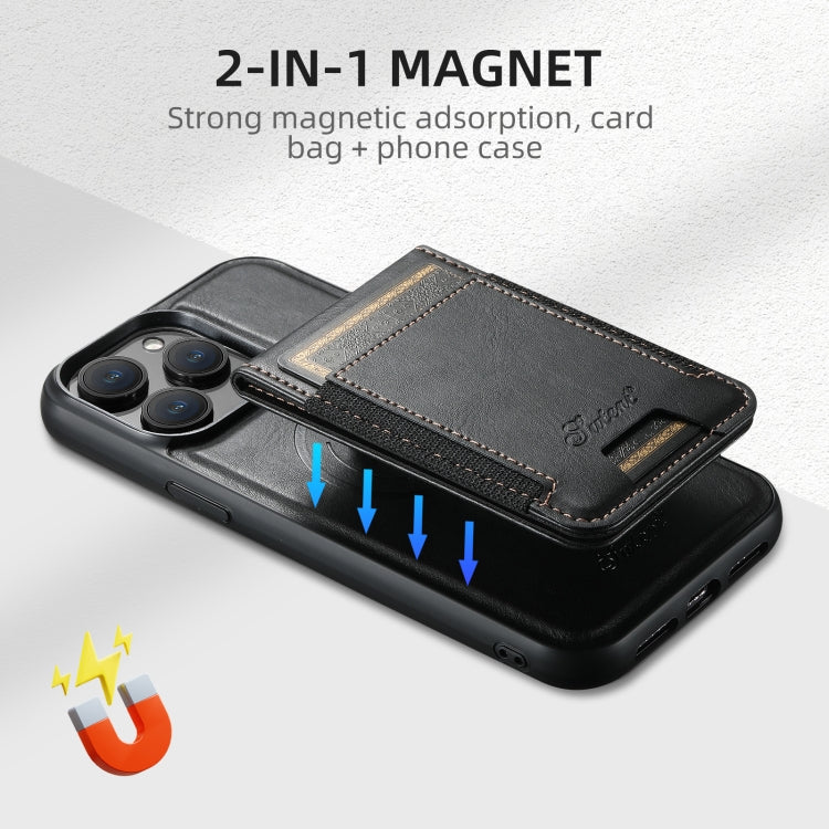 For iPhone 16 Pro Suteni H17 Oil Eax Leather MagSafe Detachable Wallet Phone Case(Black) by Suteni