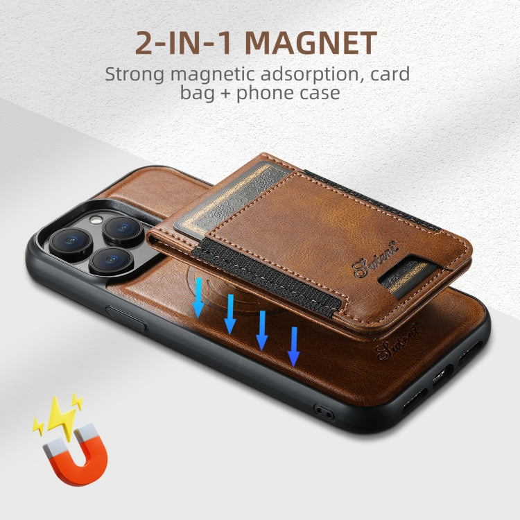 For iPhone 16 Plus Suteni H17 Oil Eax Leather MagSafe Detachable Wallet Phone Case(Brown) by Suteni
