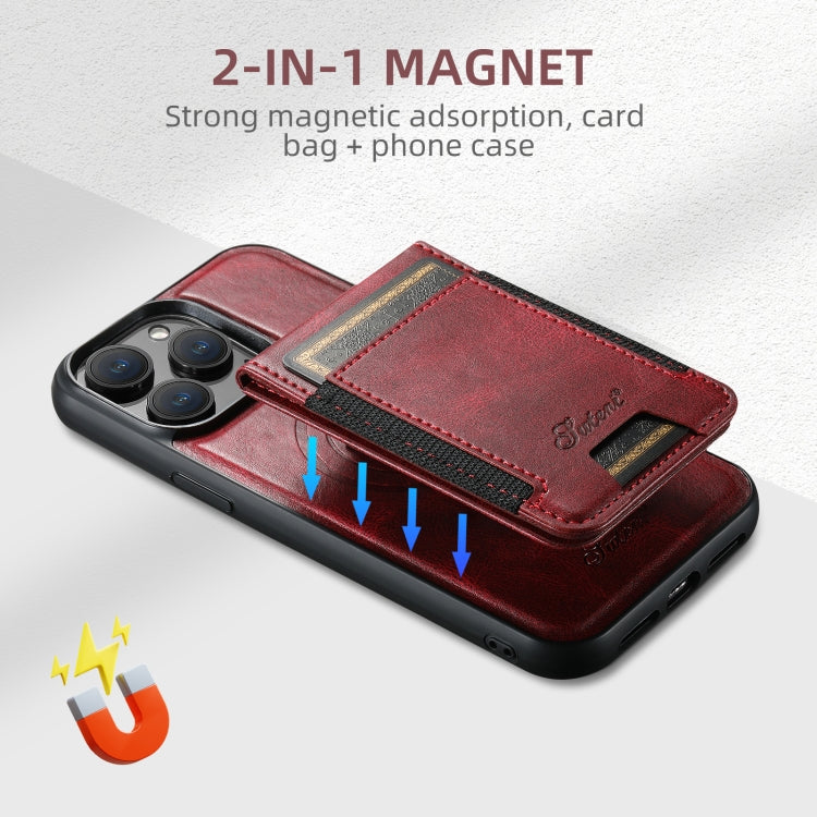 For iPhone 16 Plus Suteni H17 Oil Eax Leather MagSafe Detachable Wallet Phone Case(Red) by Suteni