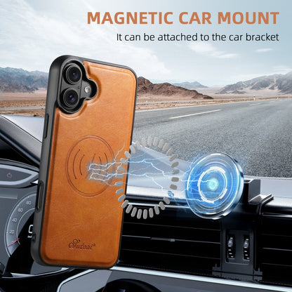 For iPhone 16 Plus Suteni H17 Oil Eax Leather MagSafe Detachable Wallet Phone Case(Khaki) by Suteni