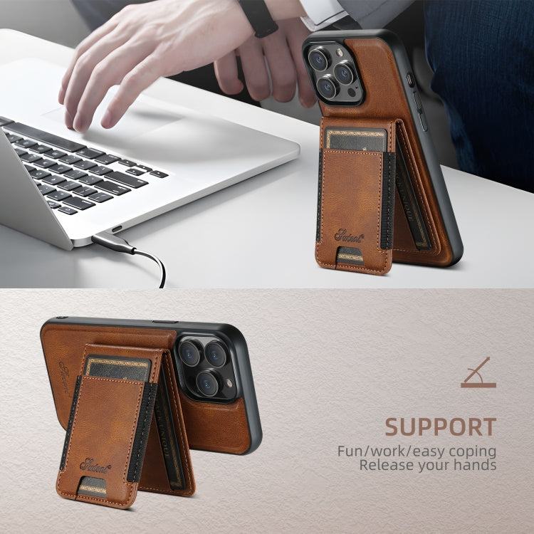 For iPhone 16 Pro Max Suteni H17 Oil Eax Leather MagSafe Detachable Wallet Phone Case(Brown) by Suteni