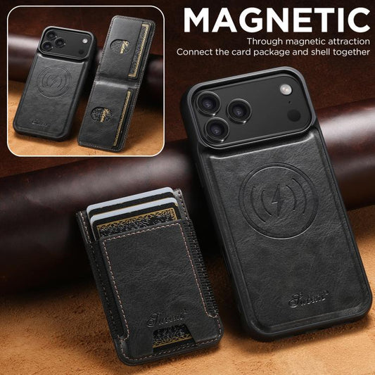For iPhone 17 Pro Max Suteni H17 Oil Eax Leather MagSafe Detachable Wallet Phone Case(Black) by Suteni