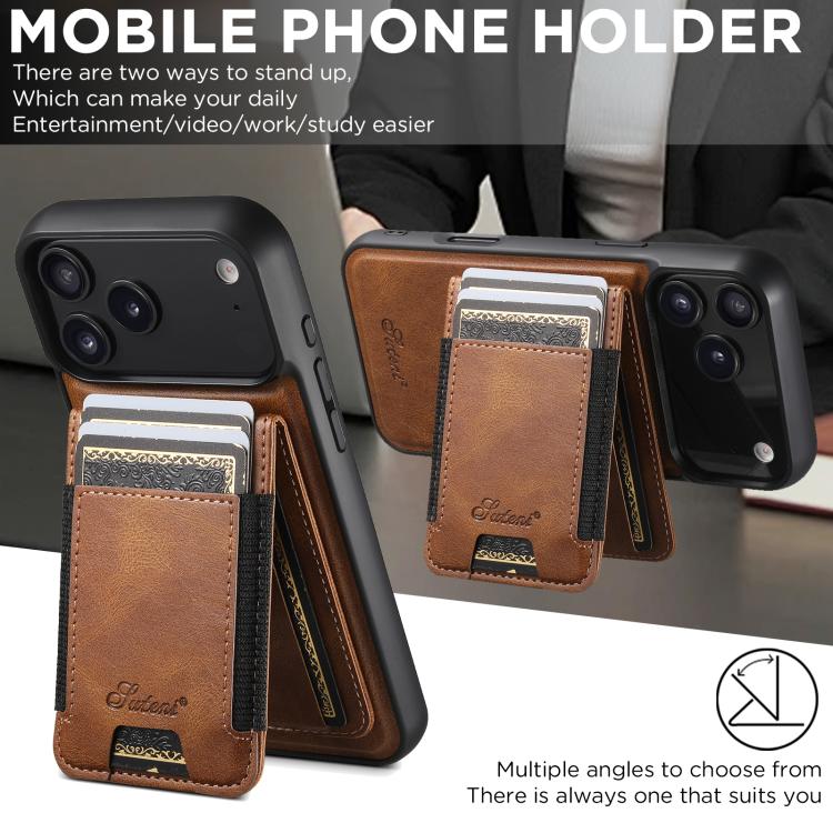 For iPhone 17 Pro Max Suteni H17 Oil Eax Leather MagSafe Detachable Wallet Phone Case(Brown) by Suteni