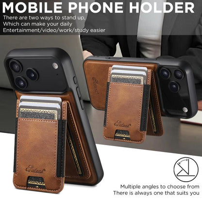 For iPhone 17 Pro Max Suteni H17 Oil Eax Leather MagSafe Detachable Wallet Phone Case(Brown) by Suteni