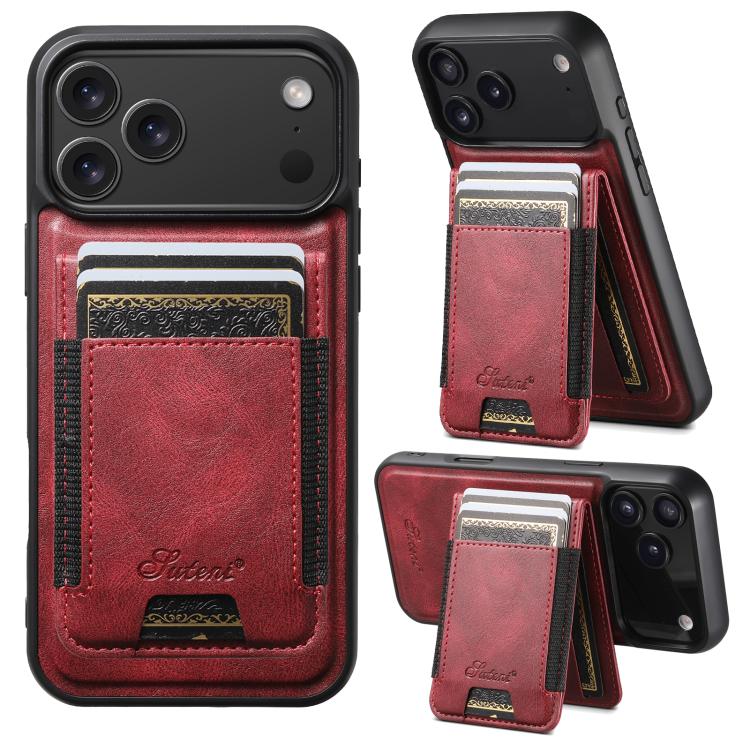 For iPhone 17 Pro Max Suteni H17 Oil Eax Leather MagSafe Detachable Wallet Phone Case(Red) by Suteni