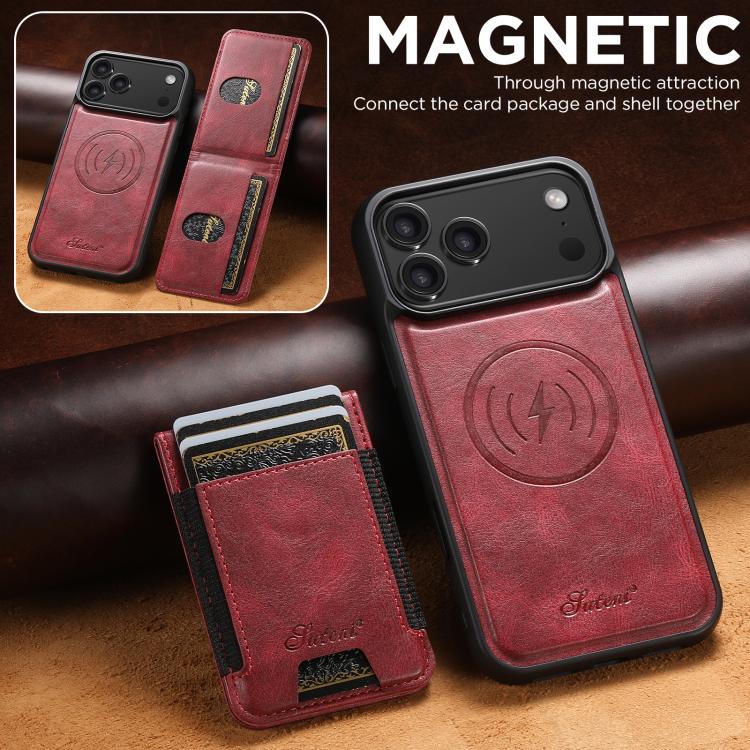 For iPhone 17 Pro Max Suteni H17 Oil Eax Leather MagSafe Detachable Wallet Phone Case(Red) by Suteni