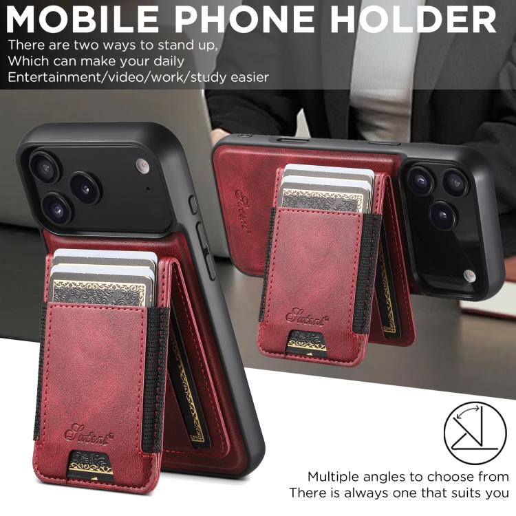For iPhone 17 Pro Max Suteni H17 Oil Eax Leather MagSafe Detachable Wallet Phone Case(Red) by Suteni