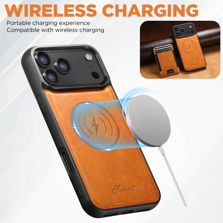 For iPhone 17 Pro Max Suteni H17 Oil Eax Leather MagSafe Detachable Wallet Phone Case(Khaki) by Suteni