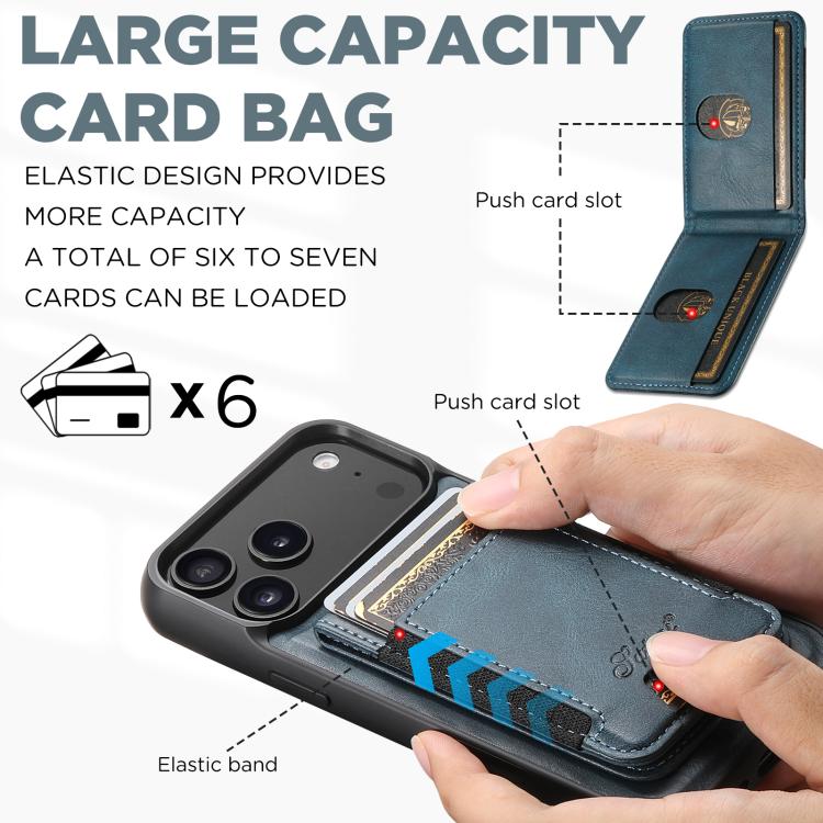 For iPhone 17 Pro Max Suteni H17 Oil Eax Leather MagSafe Detachable Wallet Phone Case(Blue) by Suteni