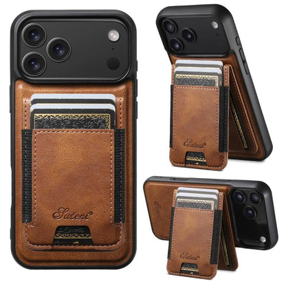 For iPhone 17 Pro Suteni H17 Oil Eax Leather MagSafe Detachable Wallet Phone Case(Brown) by Suteni