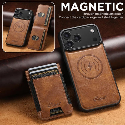 For iPhone 17 Pro Suteni H17 Oil Eax Leather MagSafe Detachable Wallet Phone Case(Brown) by Suteni