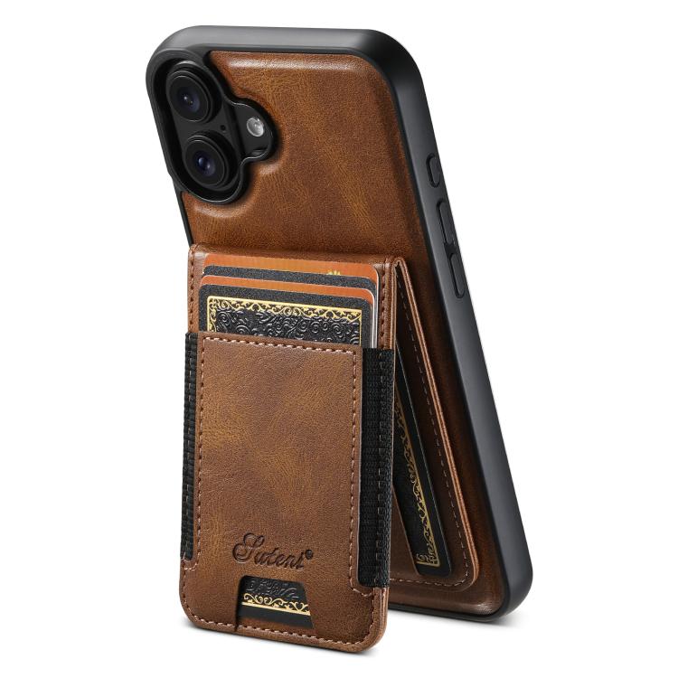 For iPhone 17 Suteni H17 Oil Eax Leather MagSafe Detachable Wallet Phone Case(Brown) by Suteni