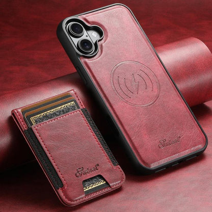 For iPhone 17 Suteni H17 Oil Eax Leather MagSafe Detachable Wallet Phone Case(Red) by Suteni