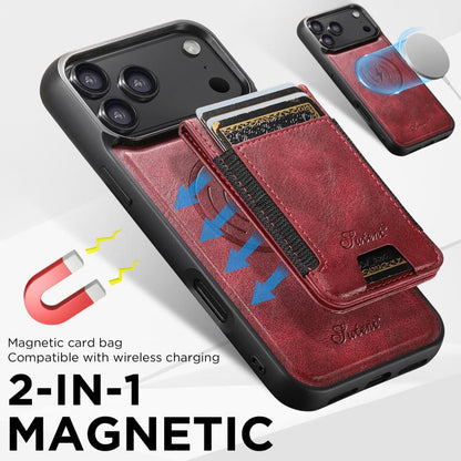 For iPhone 17 Suteni H17 Oil Eax Leather MagSafe Detachable Wallet Phone Case(Red) by Suteni